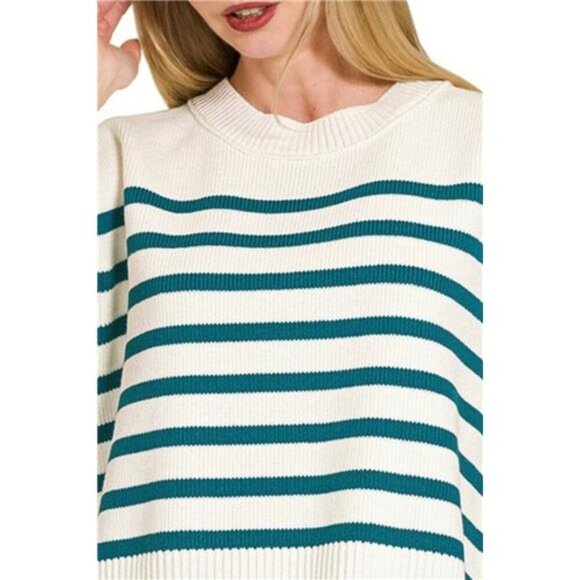 Zenana Oversized Crew Neck Stripe Sweater Vest - Picture 2 of 3